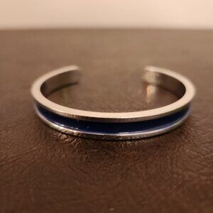 Unisex Thin Blue Line Silver-Tone Bangle Bracelet